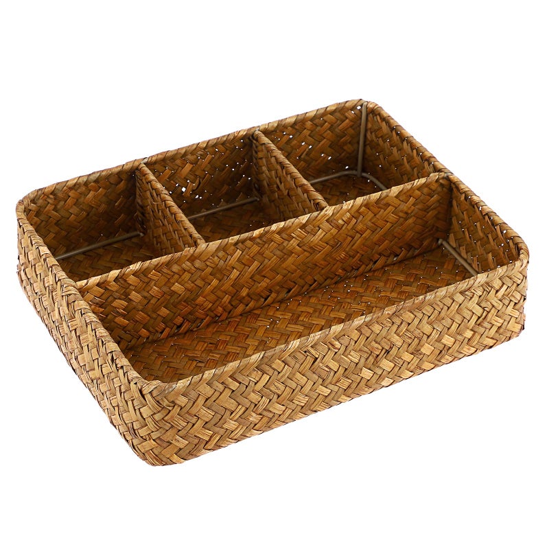 ELLDOO Brown Seagrass Tea Bag Organizer Tray, 10.2""L x 7.9""W x 2.5""H - Image 1